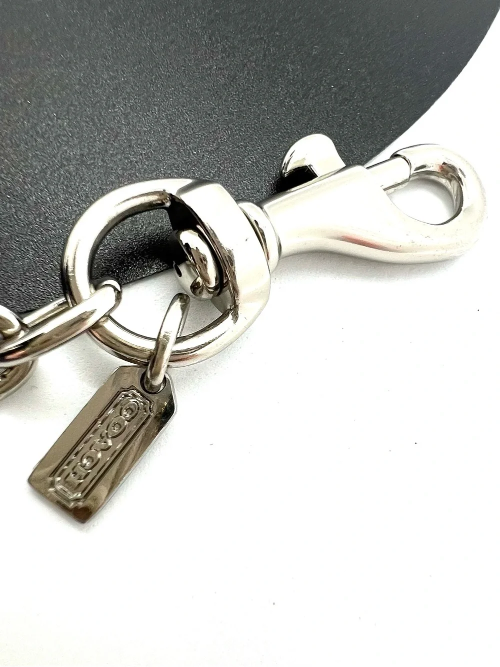 Authentic Coach Shooting Star Metallic Leather Rhinestone Bag Charm Keychain